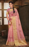 Partywear Pink Color Organza Saree