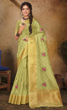 Partywear Light Green Color Organza Saree