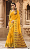 Casual Wear Yellow Color Cotton Saree