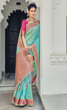 Designer Firozi Color Organza Saree