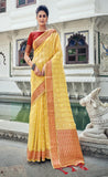 Designer Yellow Color Organza Saree