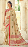 Dazzling Cream Color Linen Saree