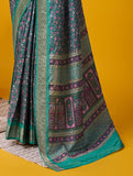 Attractive Green Cotton Printed Party Wear Saree